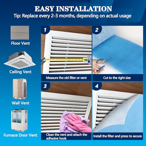 Image of MERV 8 Air Vent Filters, 20 inch x 90 inchCut to Fit Air Filter Material | Makes Up to 80 Filter Pieces,Triple Electrostatic Filter Media,for Floor, Ceiling, HVAC & RV Vents,48 Adhesive Hook Tapes
