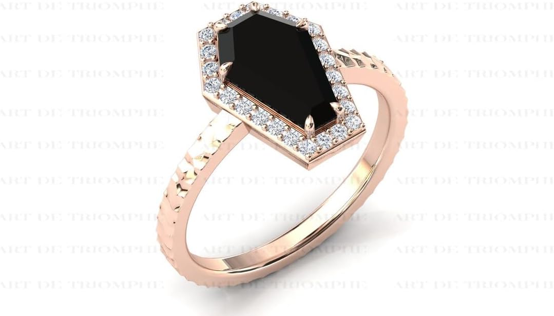 2 CT Vintage Coffin Shape Black Onyx Engagement Ring Boho Style Coffin Ring For Women Black Onyx Statement Ring Coffin Gemstone Ring Gift For Her Promise Ring Antique Anniversary Ring Set