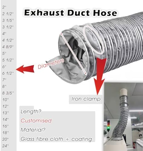 Flame Retardant Insulated Flex Ducting Hose, 32.8ft Fume Extractor Ventilation Duct, Fiberglass Cloth for Residential/Commercial Use, -22-302°F, 18" Diameter — 사진 5