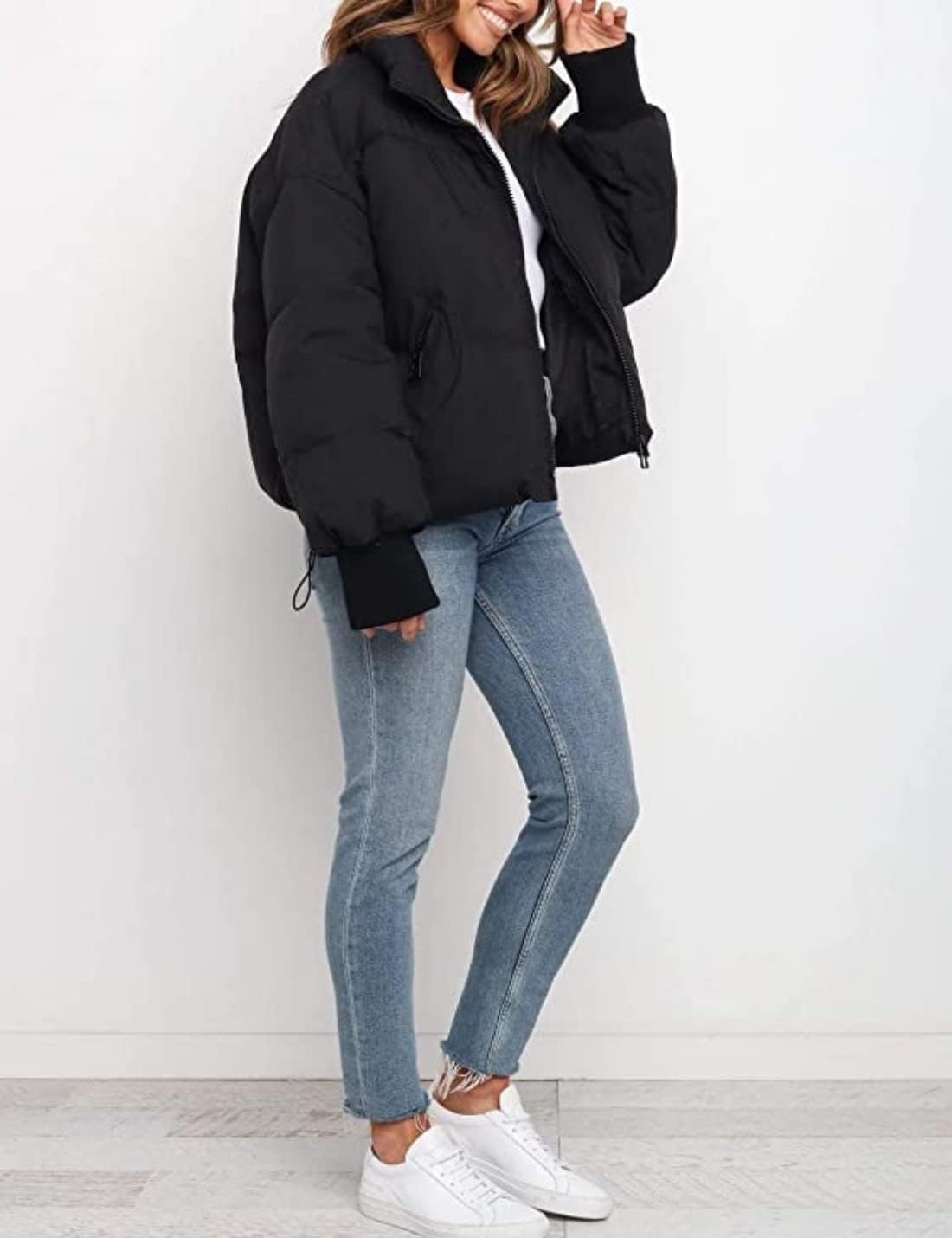 InterNos Women's Winter Stand Collar Zip Puffer Jacket Baggy Short Padded Down Coats - Image 5