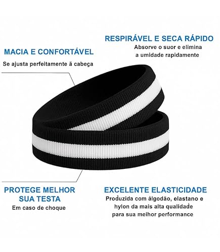 Faixa Esportiva Testeira Preta e Branca Absorve Suor