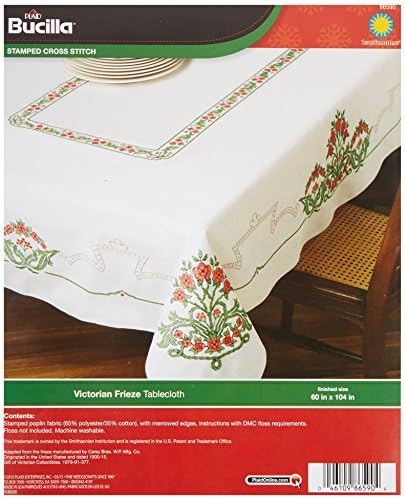 Delta Creative Bucilla Stamped Cross Stitch Table Cloth Kit, Victorian Frieze, 52 70-Inch, , Inch Inch