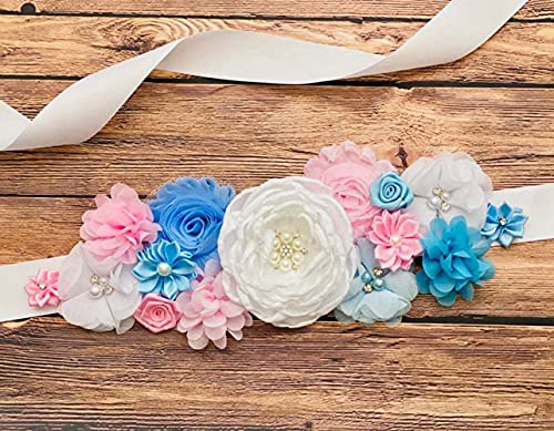 Maternity Pregnancy Flower Sash Belt, Rhinestone Feather Sash for Wedding Bride/Baby Shower Dress2