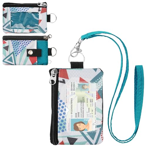 Image of Minimalist RFID Wallet with Lanyard, Multi-functional ID Case with 2 Zipper Pockets and Key Chain for Men and Women, Tactical Badge Pouch Cards Holder, Coin Purse for Travel Sports - Two-Tone