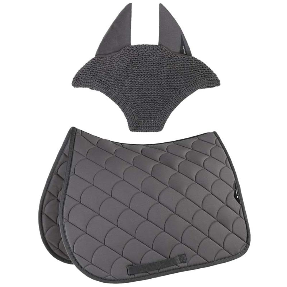 Equiline Set Sottosella e Cuffietta Abbinata per Monta Inglese, Cavallo, Salto Ostacoli, Dressage Modello Vibe con trapuntatura Anti-Shock Traspirante