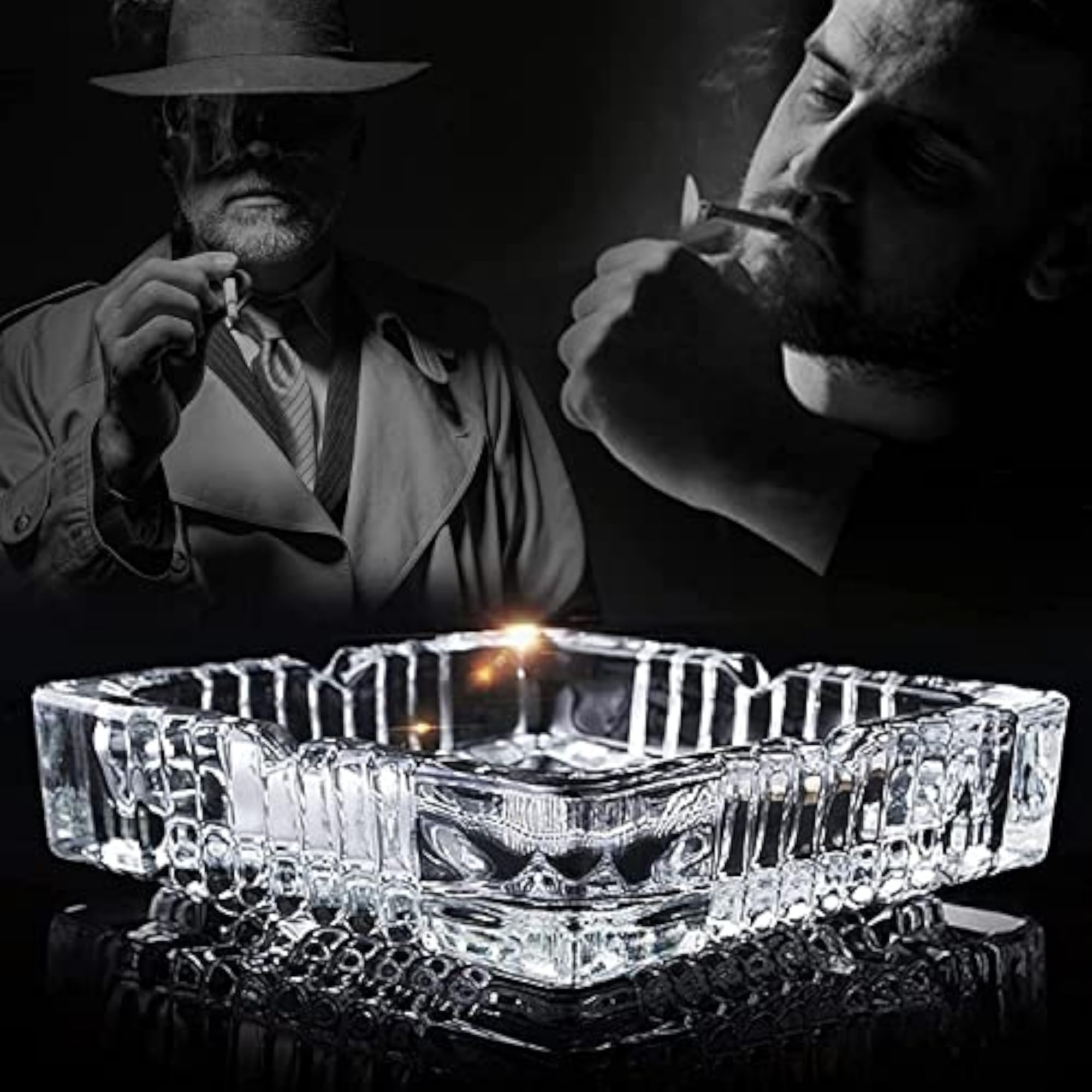 Vintage Glass Square Shaped Ashtray for Cigarette Cigar, Portable Gift