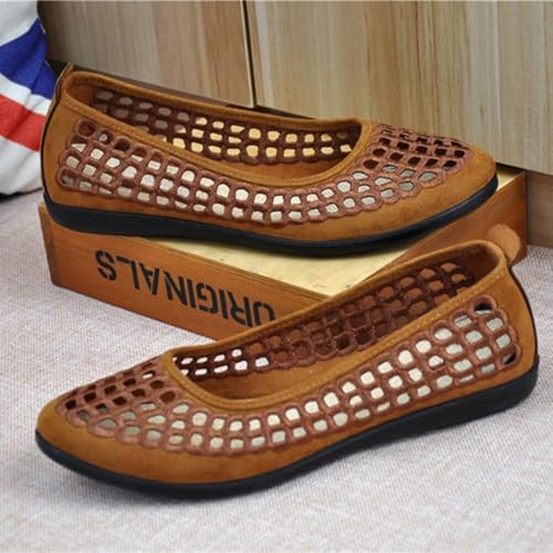 SAILING LU Women's Breathable Crochet Lace Ballet Flat Floral Casual Round Toe Loafers Shoes4