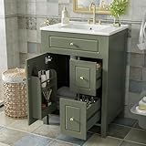 Benime 24-Inch Forest Green Bathroom Vanity with Ceramic Sink, Soft Close Door & 2 Drawers, Double Door Storage Racks,...