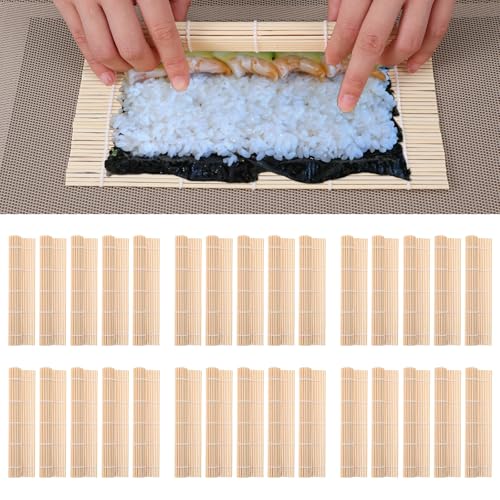 Tobeelec 30 Pcs Natural Bamboo Sushi Rolling Mat, Sushi Mat Bulk Bamboo Sushi Making Roller Non Stick Square Rolling Mat for Home Sushi Party (9.45\" x 9.45\")