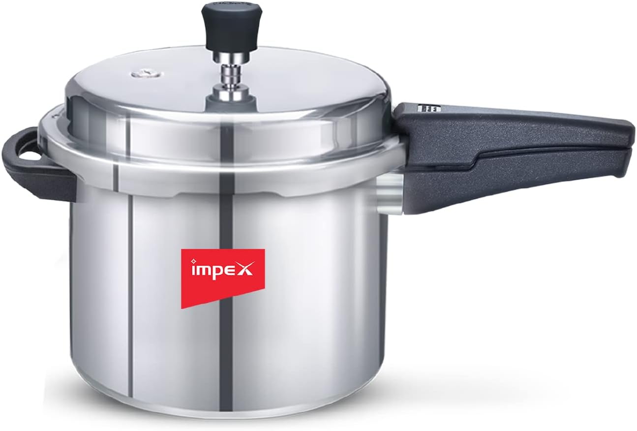 Impex Norma 5 Non Induction Base 5 Litres Aluminium Pressure Cooker With Outer Lid, Silver