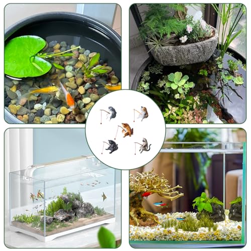 Image of Qpets Fish Tank Accessories, Cartoon Cat Figurines Fishing Kitty PVC Mini Sculptures Desk Decor & Aquarium Ornaments (5-Pack)
