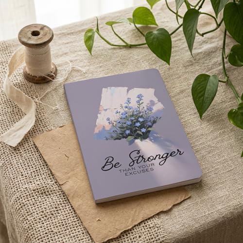 Image of Motivational Floral A5 Notebook Diary for Women & Students | Softbound Laminated Cover | Monthly Planner + Daily Planner | 21 x 15 cm Ruled Journal | Inspirational Quote Cover (Grey Be Stronger Than Your Excuses)