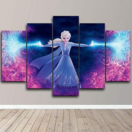 NDSJ 5 stuks canvas kunst aan de muur print decoratie Canvas Prints Schilderijen-Frozen Elsa Prinses Poster-HD Gedrukt… - Afbeelding 3