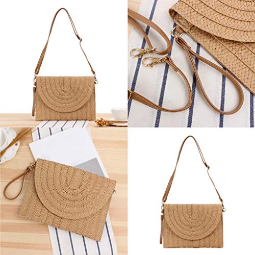 LEIPUPA Bolsa de Ombro de Palha Bolsa de Mão Bolsa de Praia com Alça Ajustável - Luz Marrom