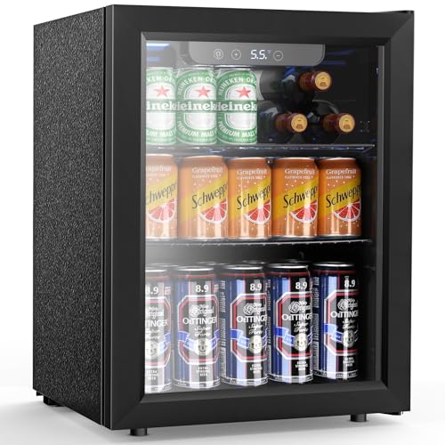Electactic 68 Cans Beverage Refrigerator Cooler, 1.7 cu.ft Mini Fridge Glass Door Drink Cooler for Beer, Soda,Wine, Digital Temperature Control for Home Office Bar