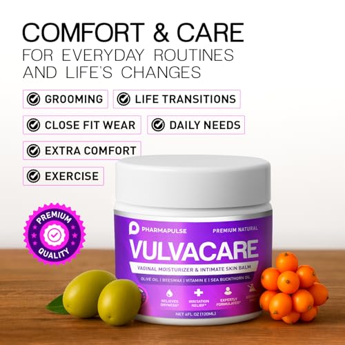 Image of Pharmapulse Organic Vaginal Moisturizer, Vulva Balm Cream, Intimate Skin Care, Menopause Support - Relieves Dryness, Itching, Burning, Redness, Chafing, Odor, Irritation - Estrogen Free 4oz