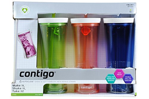 Contigo AUTOCLOSE Shake & Go Tumblers 3-Pack 20 oz Monaco/Orange/Green