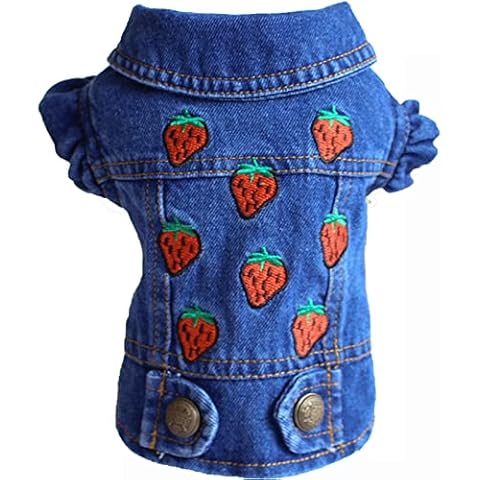 DOGGYZSTYLE Pet Vests Dog Denim Jacket Hoodies Puppy Jacket for Small Medium Dogs (XS, Strawberry) Cover