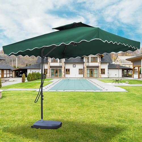 Image of THESHELTERS Side Pole Square (250x250cm) Outdoor Garden Umbrella with Movable 60KG Water Base Stand for Patio, Terrace, Cafe and Balcony | Waterproof Big Size Outdoor Umbrella
