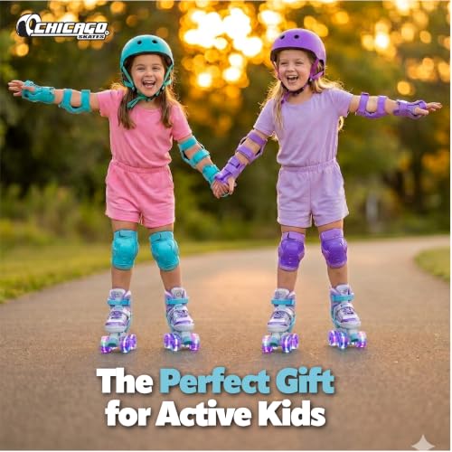 Image of Chicago Skates Glitzy Kids Roller Skates Sea Shell - Adjustable Roller Skates Girls Boys, Light-Up Wheels, Durable Beginner Quad Skates, Front Stopper,Comfortable,Smooth Rolling, Indoor Outdoor,Age 3+