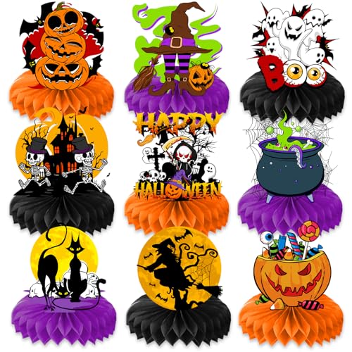 9PCS Halloween Honeycomb Centerpieces Themed Birthday Party Decorations Scary Spooky Ghost Centerpiece Table Decoration Party Favors Decor Supplies Gifts for Boys Girls Men Women TN