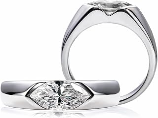 10x5 mm Oval Marquise Cut Moissanite Engagement Ring for Women Platinum-Plated Silver Half Bezel Tension Set Solitaire Wedding Band D color VVS Moissanite Anniversary Promise Rings