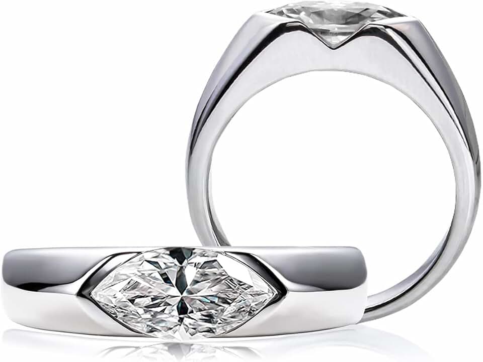 CannyCat 10x5 mm Oval Marquise Cut Moissanite Engagement Ring for Women Platinum-Plated Silver Half Bezel Tension Set Solitaire Wedding Band D color VVS Moissanite Anniversary Promise Rings