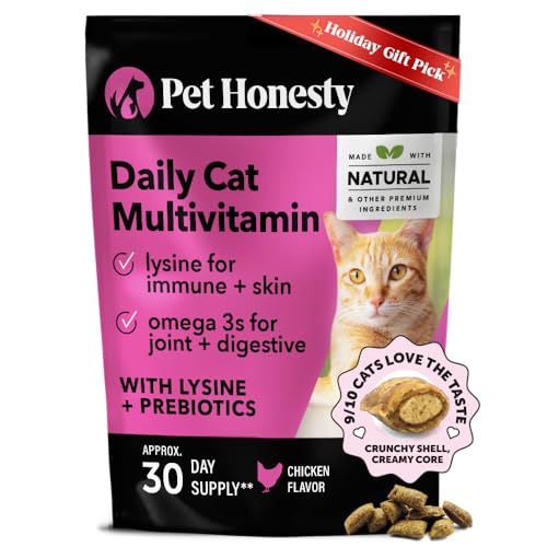Cat Multivitamin Crunchy & Creamy Chews – Cat Treats for Health + Immune, Joint Support, Skin & Coat, & Digestion – Vitamins with Omega 3s, Lysine & Probiotics (30 Day Supply)