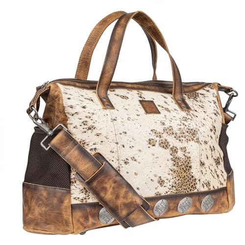 Image of STS Ranchwear Serengeti Amelia Durable Secure Versatile Leather Multi-Bag with Baby, Cream Cowhide /Leopard Print /Brown
