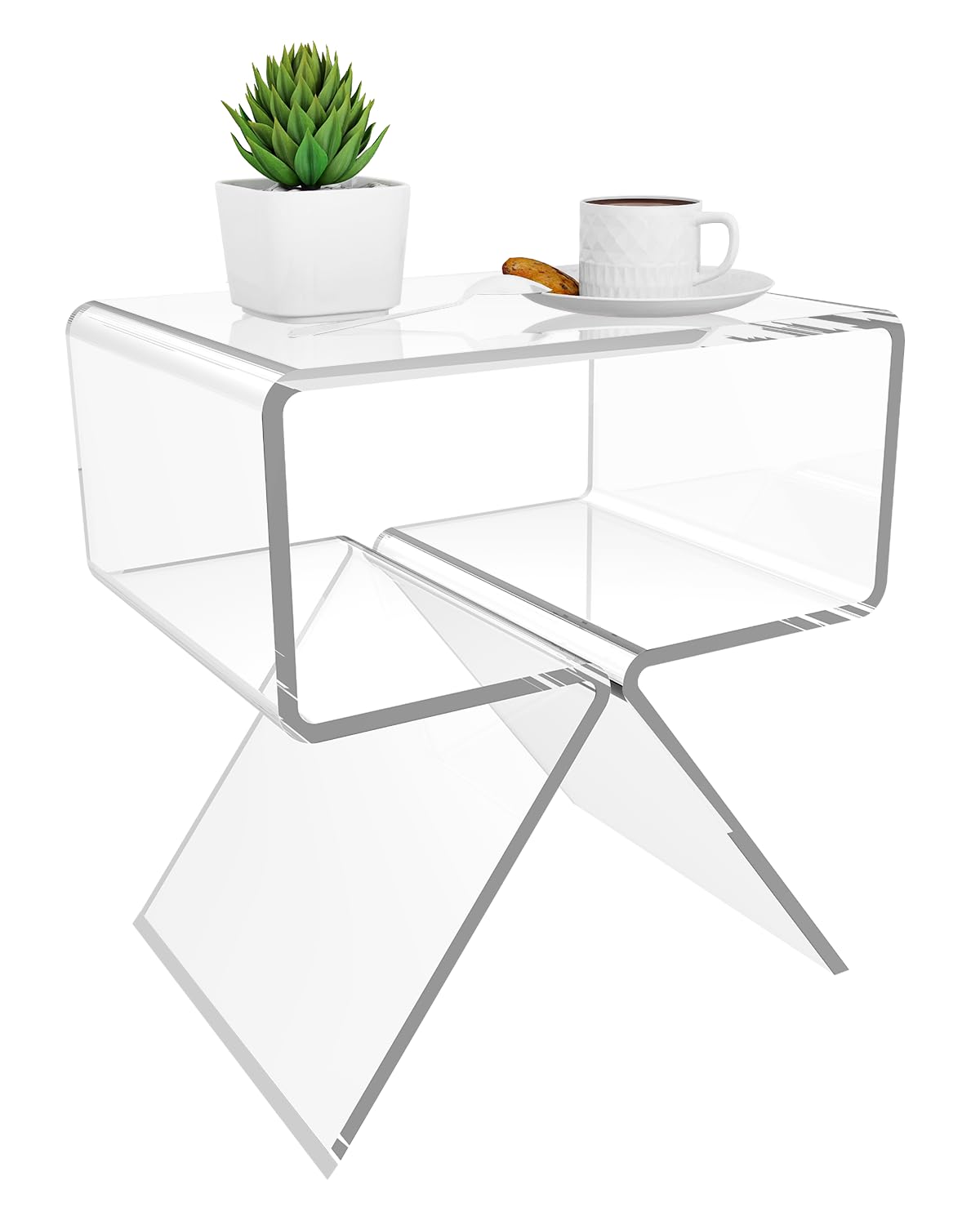 Photo 1 of Acrylic Side Table Nightstand End Table, Clear Acrylic Table for Living Room, 11.8" D x 15.4" W x 17" H R Shape-clear
