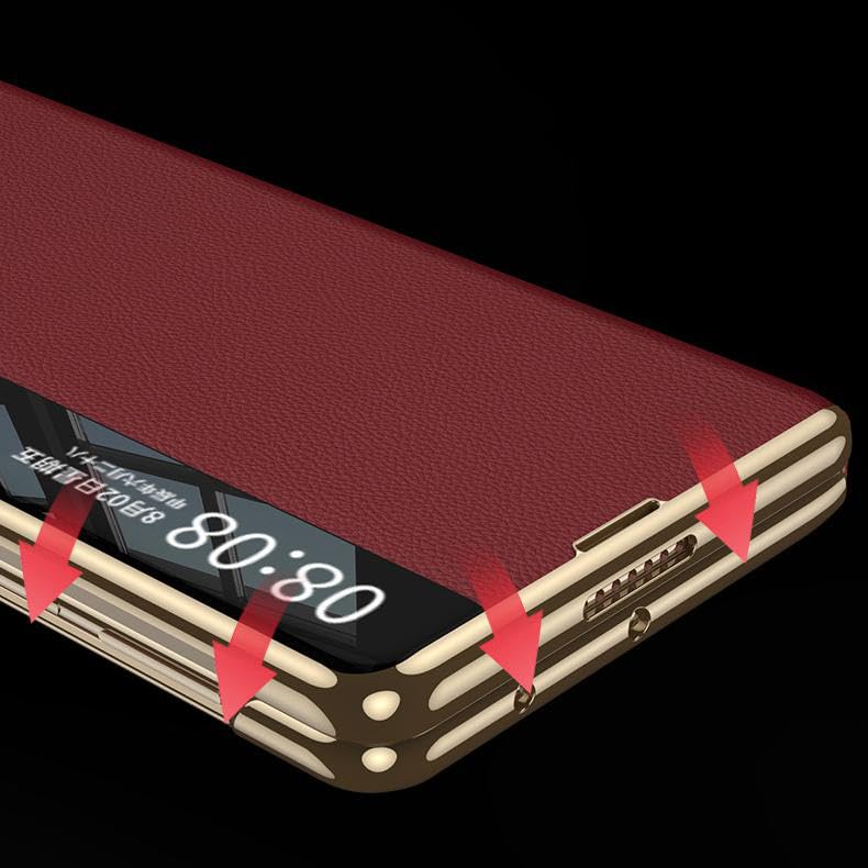 Coque en cuir Huawei Mate X6 : housse luxe intégrale grise avec vitre