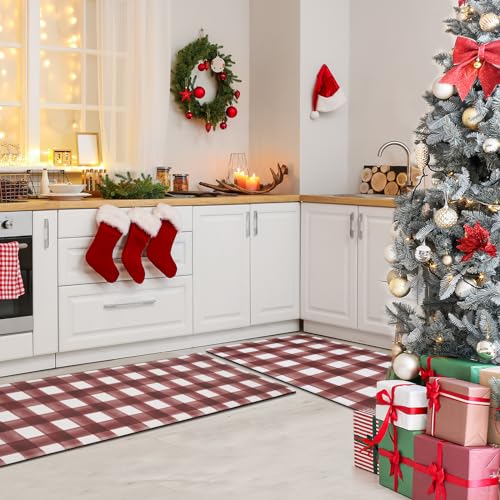 Freshmint Modern Farmhouse Plaid 2 Piece Set Kitchen Mats For Floor Anti Fatigue Waterproof & Non-Skid Kitchen Rugs Cushioned Kitchen Mat For Standing Washable Comfort Desk Kitchen Runners thumb #6