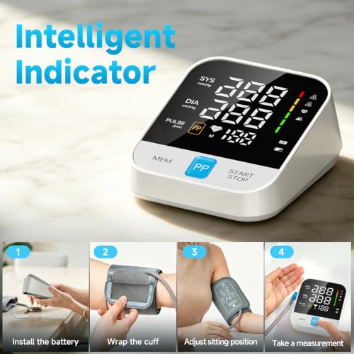 Image of Blood Pressure Monitor Upper Arm Automatic Digital BP Monitor with Large LED Backlit Display, Adjustable Wide Cuff 8.6 inch-15.6 inch,Dual User, Home Blood Pressure Machine with Storage Bag