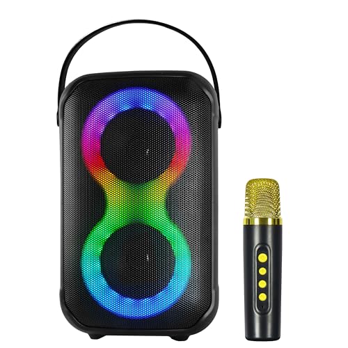 IQ Sound IQ-3704BT Karaoke Kraze 2x4-inch Portable Bluetooth Speaker, TWS, LED Lights, Wireless Mic, FM Radio, USB & Micro SD, 16W RMS, Voice Effects, Carry Handle -Perfect for Parties & Events!