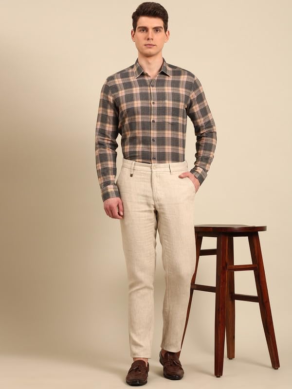 Image of Linen Club Men's Linen Rich Natural Printed Contemporary Fit Full Sleeve Casual Shirt