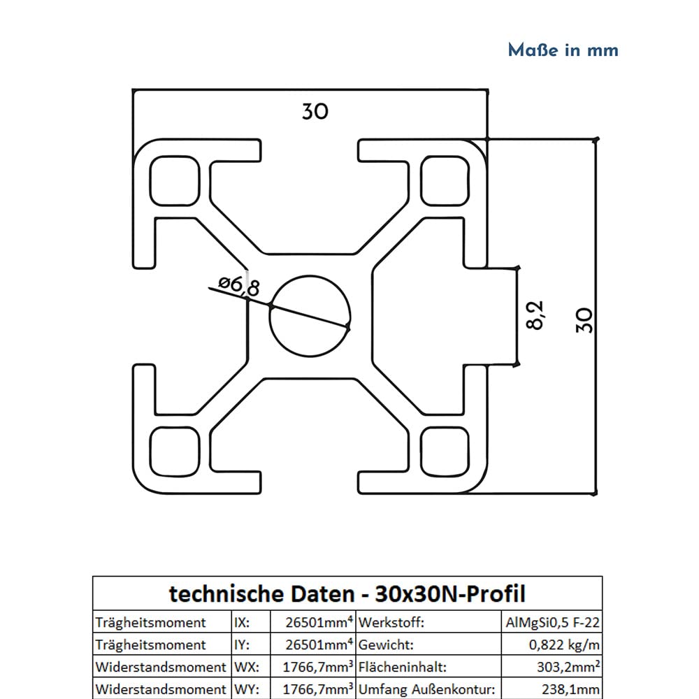 KLAK 30 - Aluprofil 12 Stück 30x30mm 2m Konstruktionsprofil Nut 8 schwarz