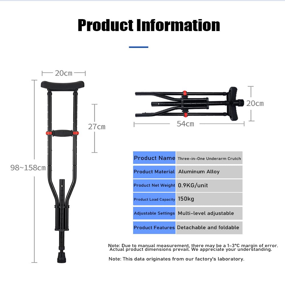 NEWFUN Stampelle Ascellari, Ortopediche Regolabili, Supporti per Avambraccio, Portata 150 KG, in Alluminio con Poggia Avambraccio e Poggia Mano Morbidi, Grigio, 1 Paio