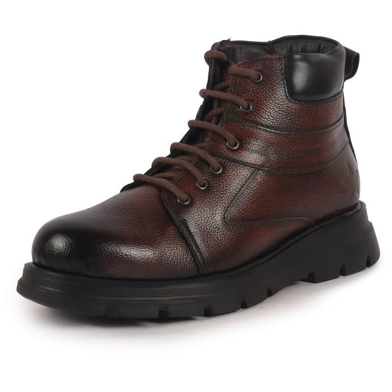 Image of FAUSTO Men Genuine Leather Lace Up Ankle Boots | High Ankle Shoes | Featherlite Memory Cushion Boots | Casual and Work Wear