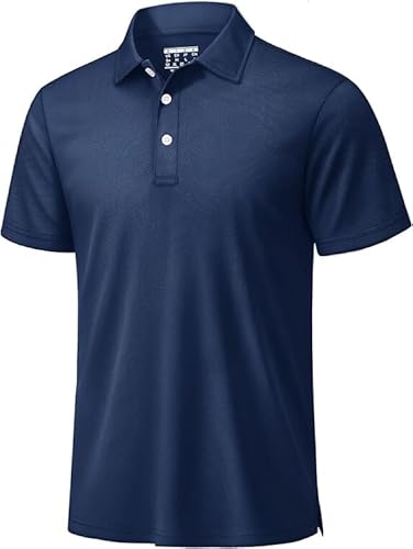 TACVASEN Polo Hombre Manga Corta Polo Verano Hombre Transpirables Camiseta Antisudor Camisetas Ligeras Ropa Hombre Verano Deporte (L, Azul Marino)