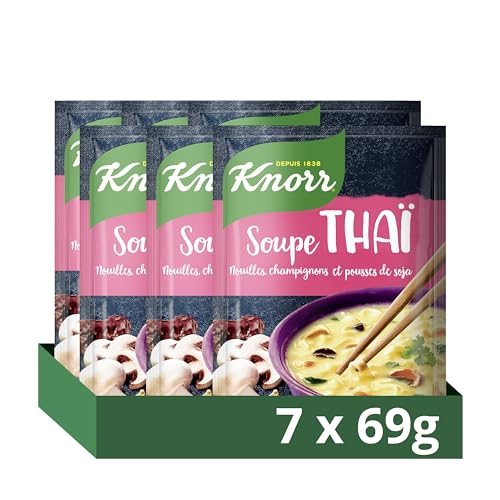 Knorr Soupe Déshydratée Thaï Nouilles Champignons Pousses de Soja, Lot de 7 X 69 g
