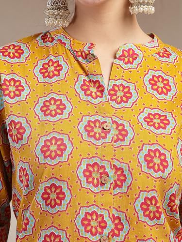 Image of Stylum Women's Pink Floral Printed Rayon A-Line Kurta