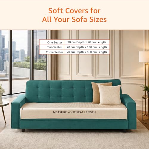 Image of Amazon Basics Knitted Fabric Sofa Cover for Three Seater, Playful Polka Dots, Non-Slip Sofa Pad, 70x180 cm, Soft Silicone Grip Dots, 100% Polyester, Machine Washable - Camel