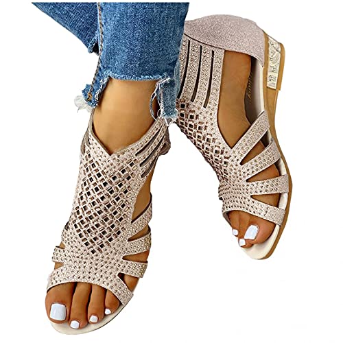 Masbird flip Flops for Women Platform Sandals for Women Chunky Heel Womens Sandals Casual Summer Solid Women's Sandals Flat Open-Toe Dressy Comfy Sandals Buckle Strap Beach Sandals