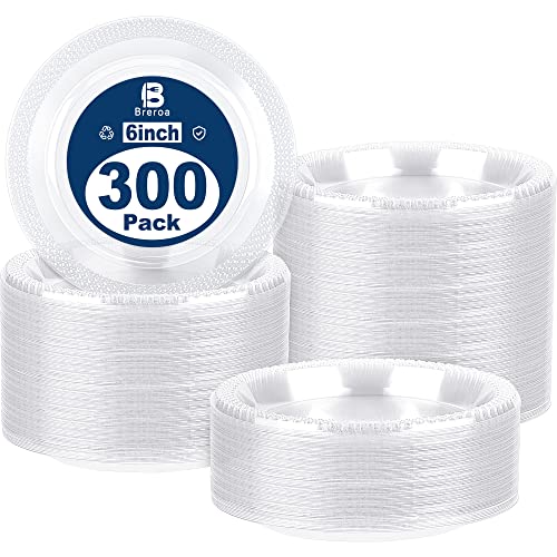 Breroa 300 Pieces 6 Inch Clear Plastic Plates