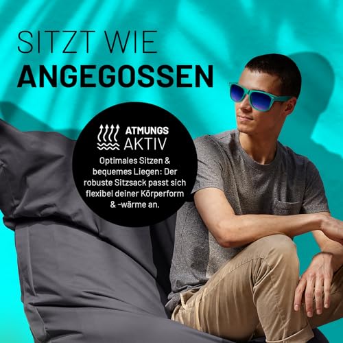 Lumaland Riesen-Sitzsack XXL 140x180 cm | Wasserfestes Indoor & Outdoor Liegekissen mit über 3 Mio....