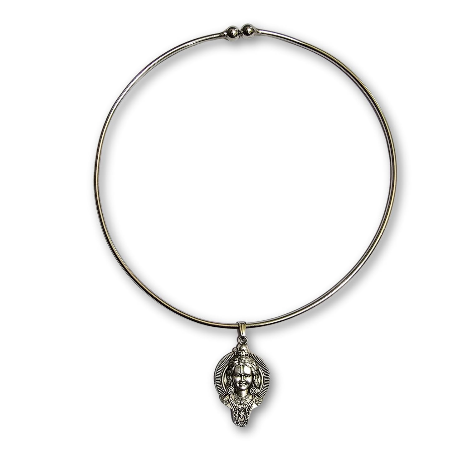 czardonic Oxidized Silver-Plated Hasli Choker Necklace with Lord Ram Pendant for Women | Vintage Ethnic Rigid Collar Silver Style Neckpiece Jewellery for Festivals, Navratri & Fusion Wear-picture-14