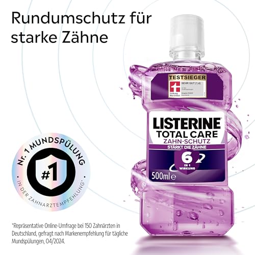 LISTERINE Total Care Zahn-Schutz 500 ml - Testsieger Stiftung Warentest, 6 in 1 Wirkung, 24h frischer Atem, schützt gegen Karies und Zahnfleischprobleme, antibakterielles Mundwasser
