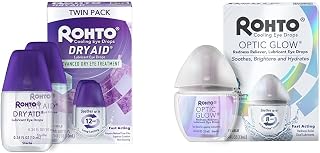 Rohto Dry-Aid Eye Relief Twin Pack 0.34 Fl Oz and Rohto Optic Glow Redness Reliever Lubricant Eye Drops
