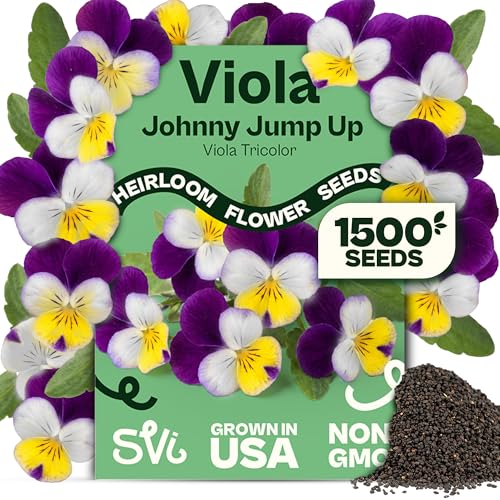 SVI 1500 Helen Mount Johnny Jump Up Seeds (Viola Tricolor) Johnny-Jump-Up Wildflower Seed Packets Violet Viola Edible Flowers Flower Seeds for Outdoor Garden Containers Flower Beds