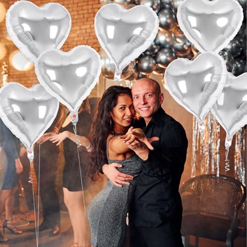 Image of 30 Pcs Silver Heart Balloons, 3 Sizes Heart Foil Mylar Balloon, Valentine Day Party Decorations, Love Balloon Valentine Balloons for Birthday Party Wedding Baby Shower